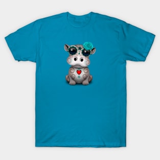 Blue Day of the Dead Baby Hippo T-Shirt